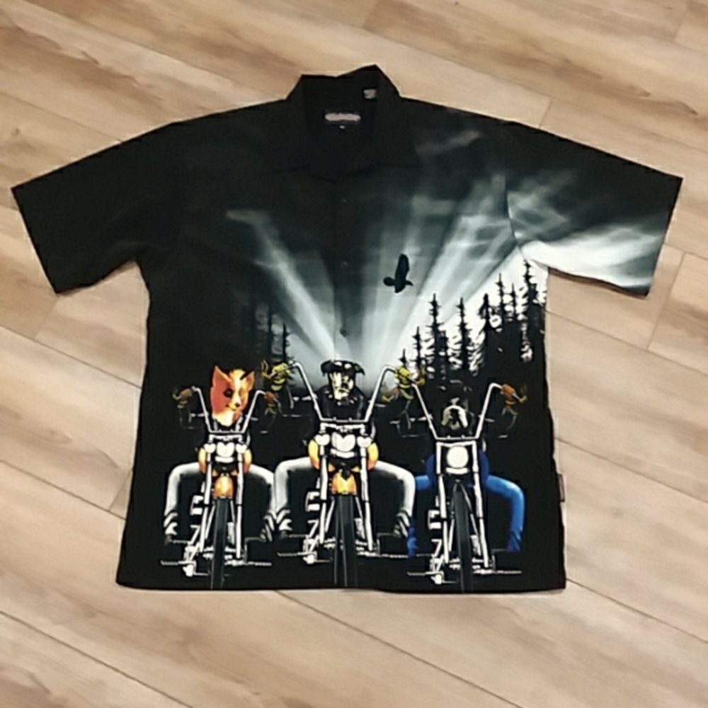 Sapphire Lounge dog biker button down shirt Men's XL